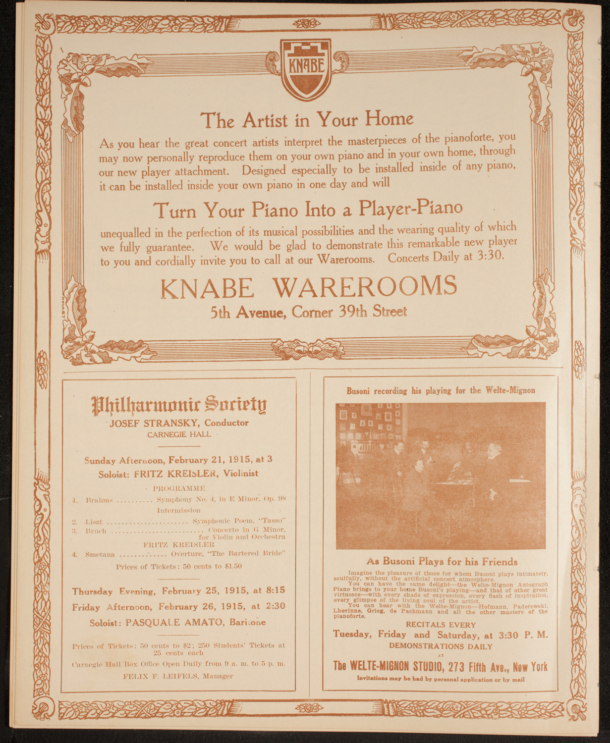 New York Philharmonic, February 11, 1915, program page 12