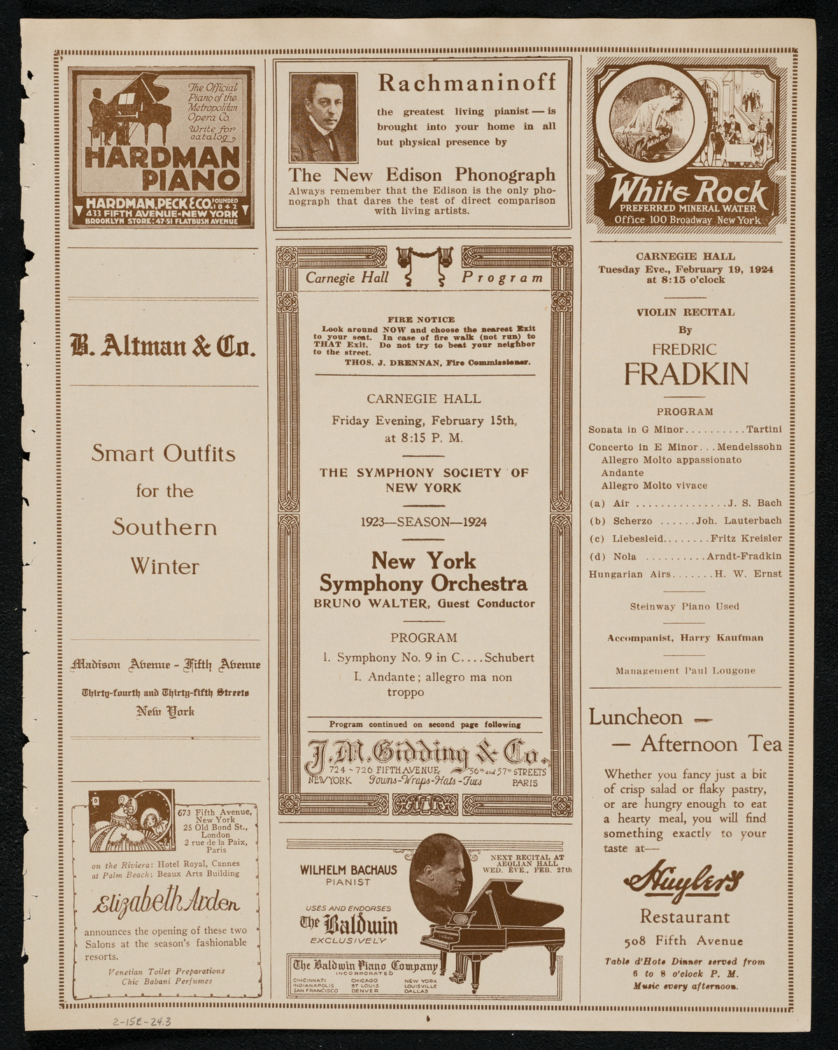 New York Symphony Orchestra, February 15, 1924, program page 5