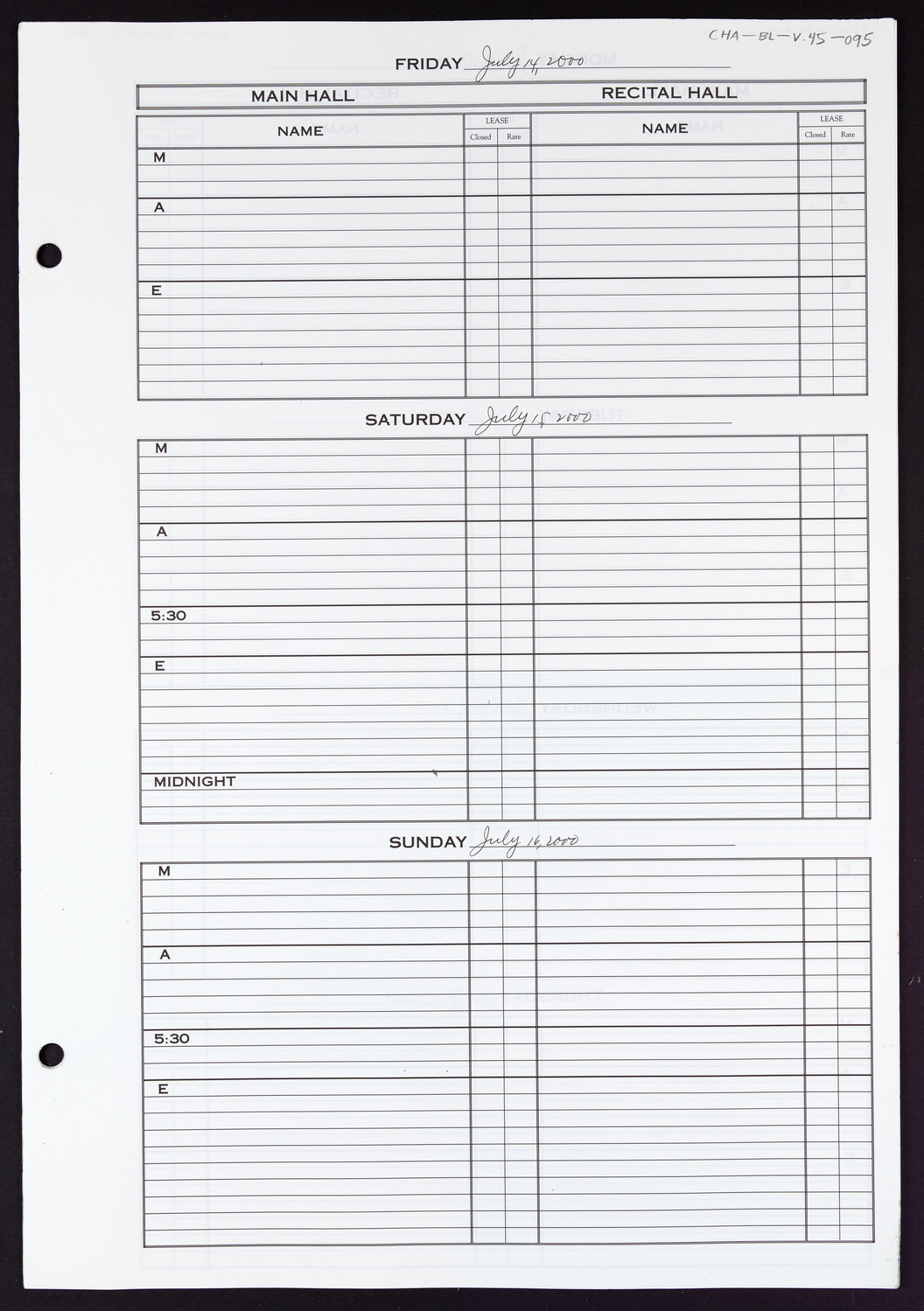 Carnegie Hall Booking Ledger, volume 45, page 95