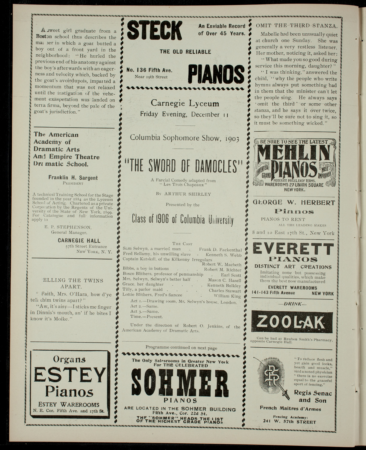 Columbia Sophomore Show, 1903, December 11, 1903, program page 2