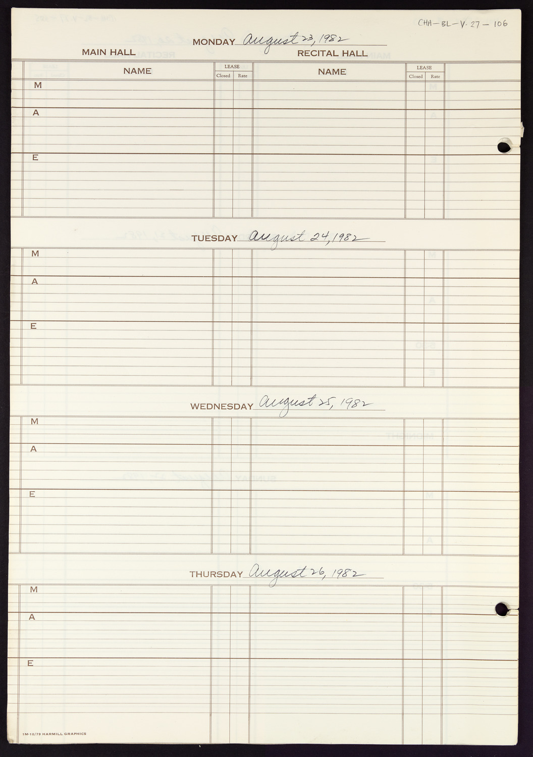 Carnegie Hall Booking Ledger, volume 27, page 106