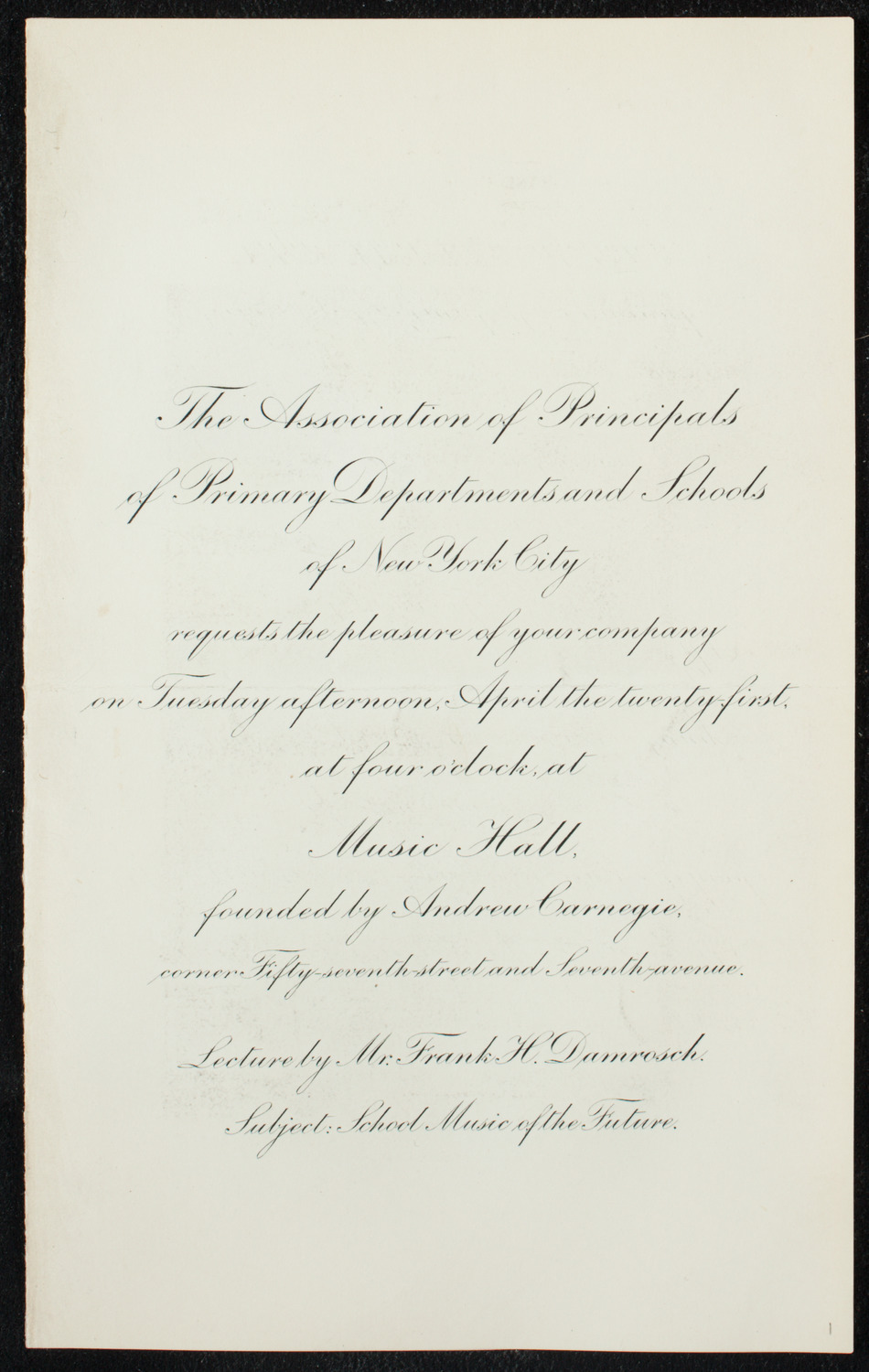 Lecture by Frank Damrosch, April 21, 1891, program page 1