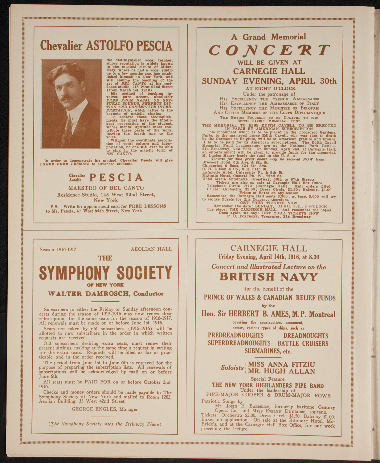 Mischa Elman, Violin, April 8, 1916, program page 8