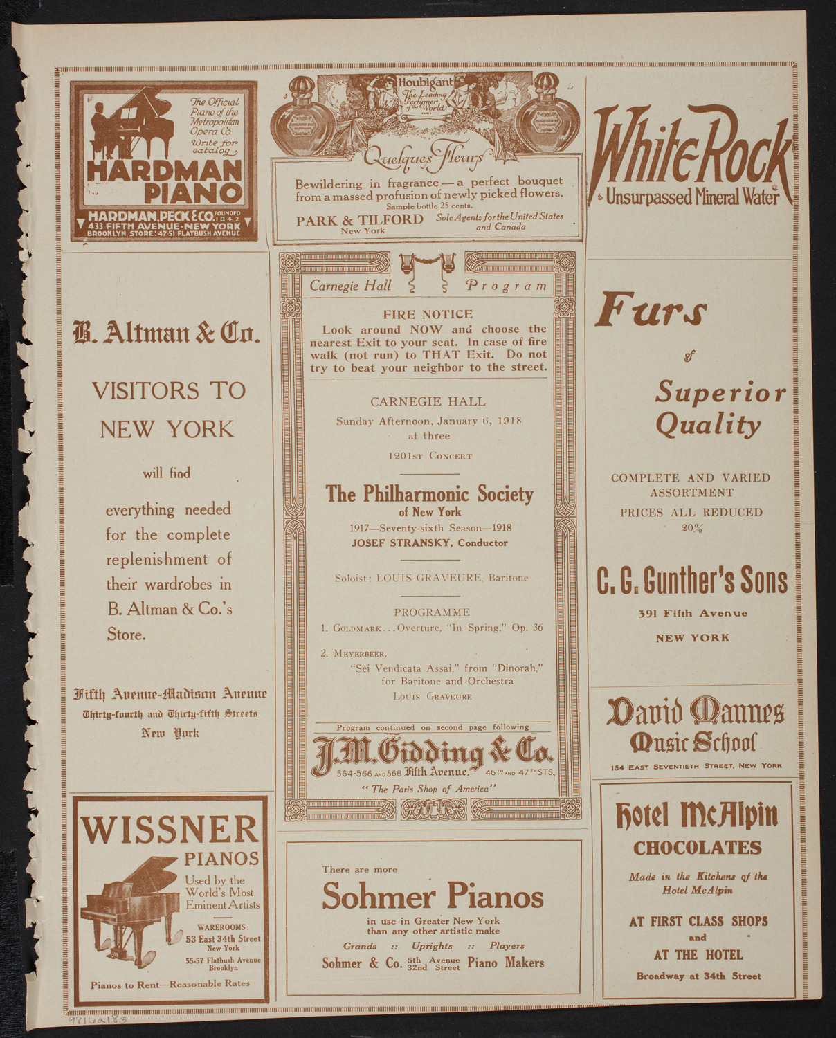 New York Philharmonic, January 6, 1918, program page 5