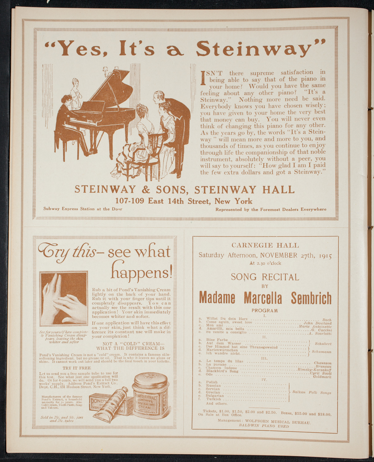 Mischa Elman, Violin, October 30, 1915, program page 4
