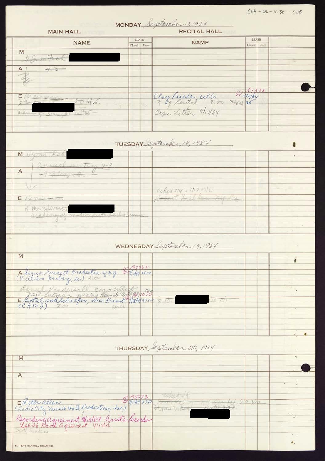 Carnegie Hall Booking Ledger, volume 30, page 8