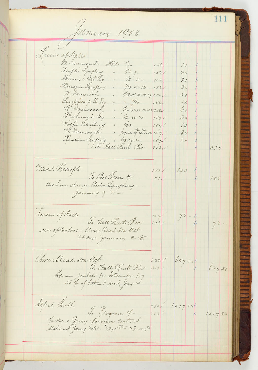 Music Hall Accounting Ledger Journal, volume 7, page 111