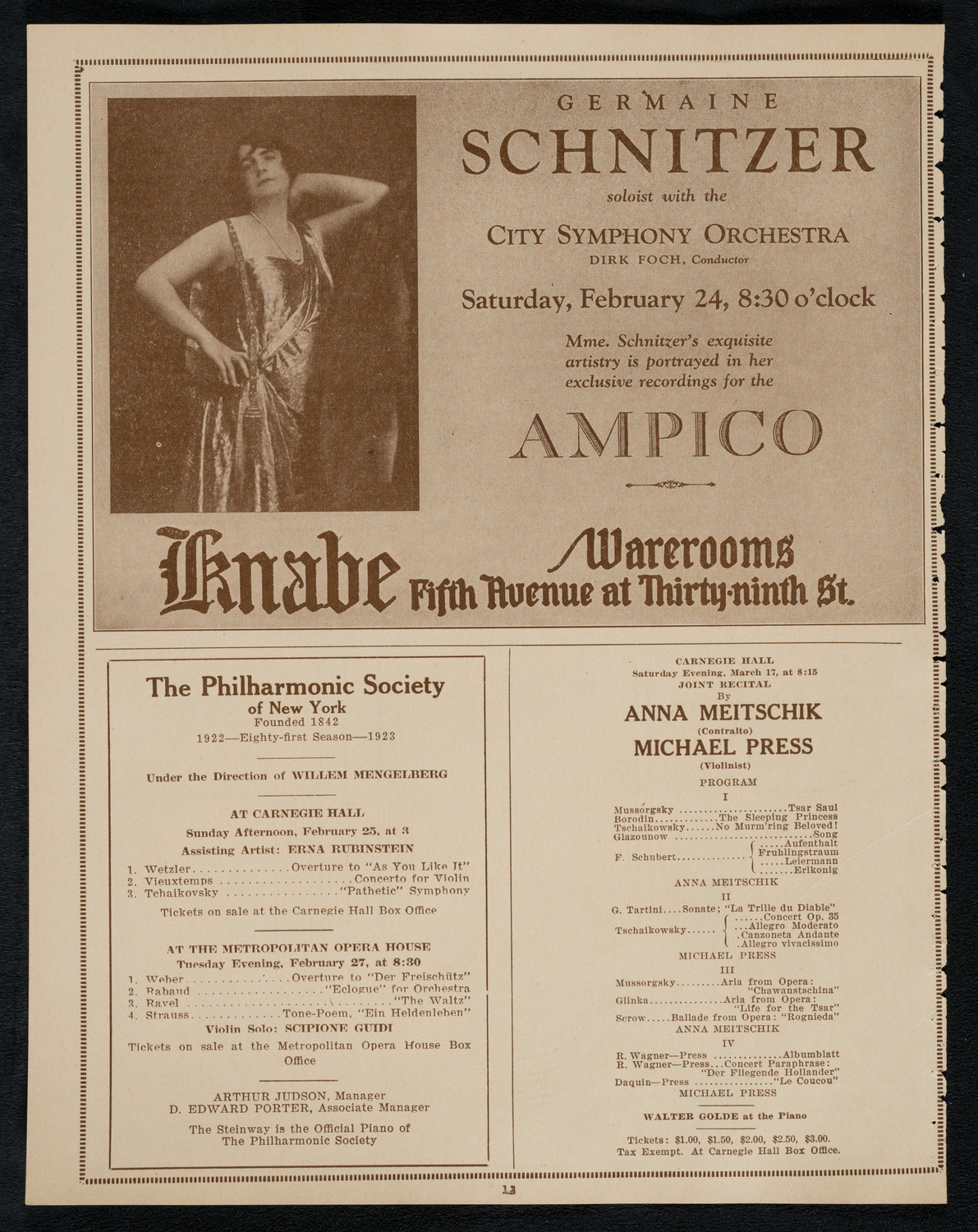 City Symphony Orchestra, February 24, 1923, program page 12