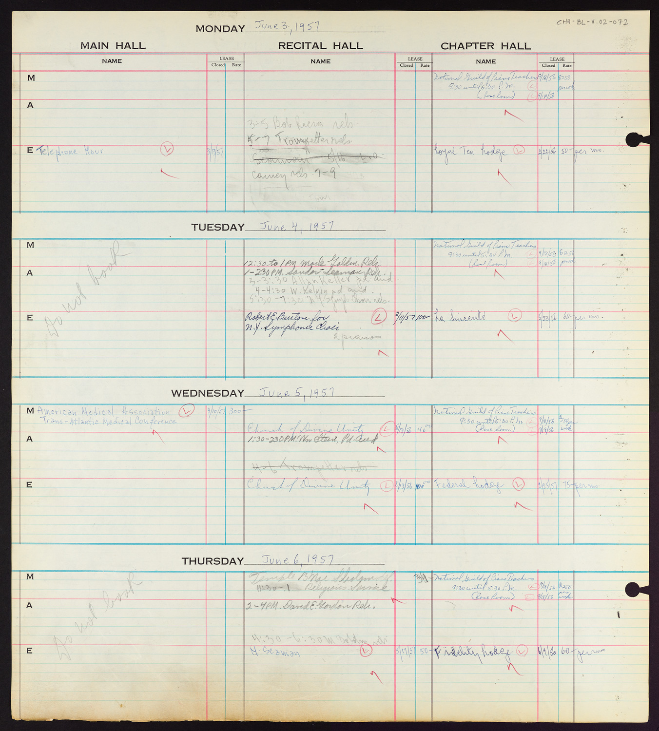 Carnegie Hall Booking Ledger, volume 2, page 72