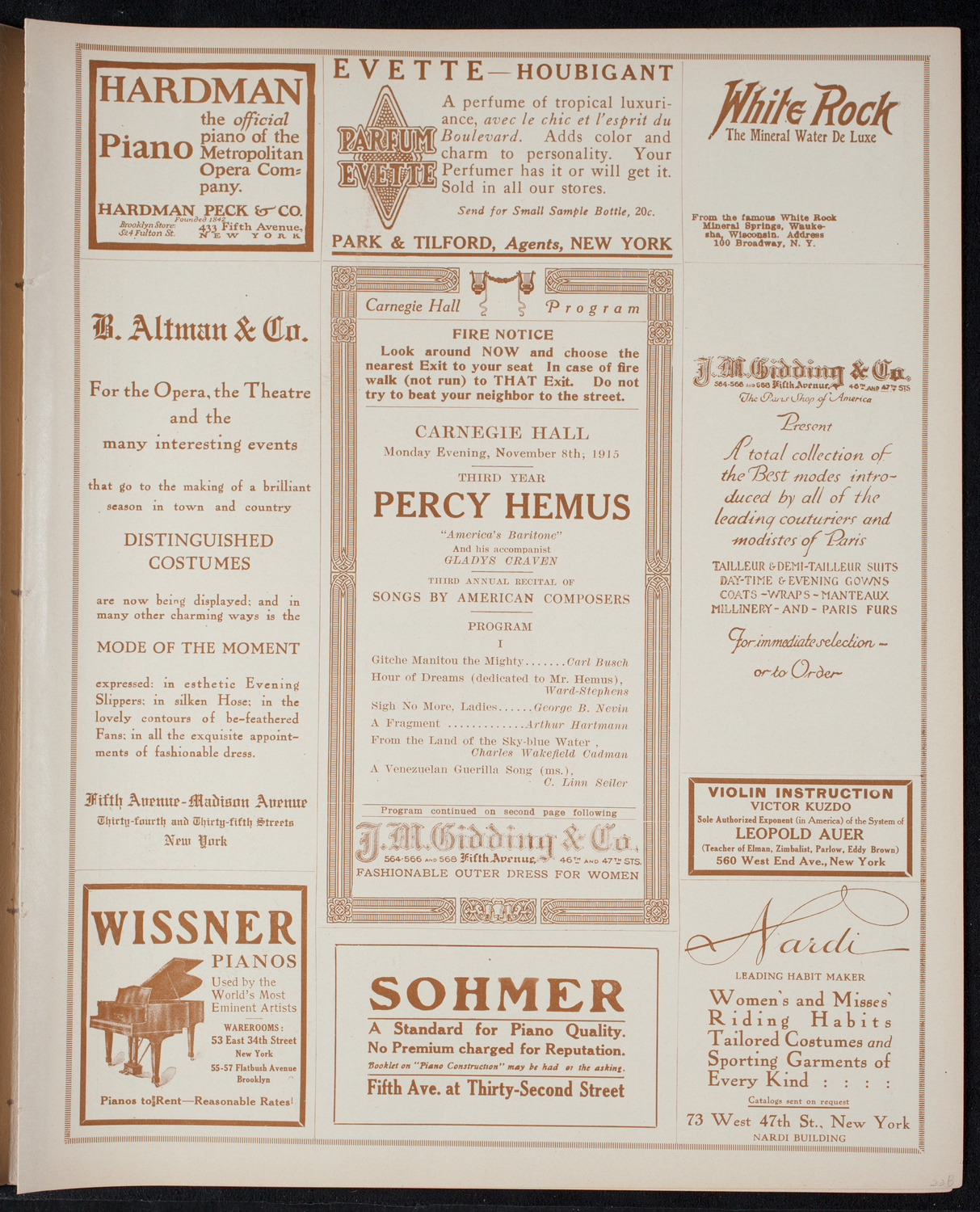 Percy Hemus, Baritone, November 8, 1915, program page 5
