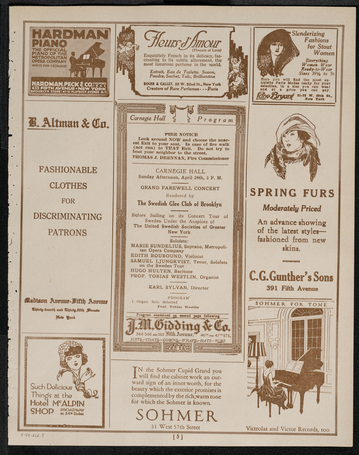 Swedish Glee Club of Brooklyn, April 24, 1921, program page 5