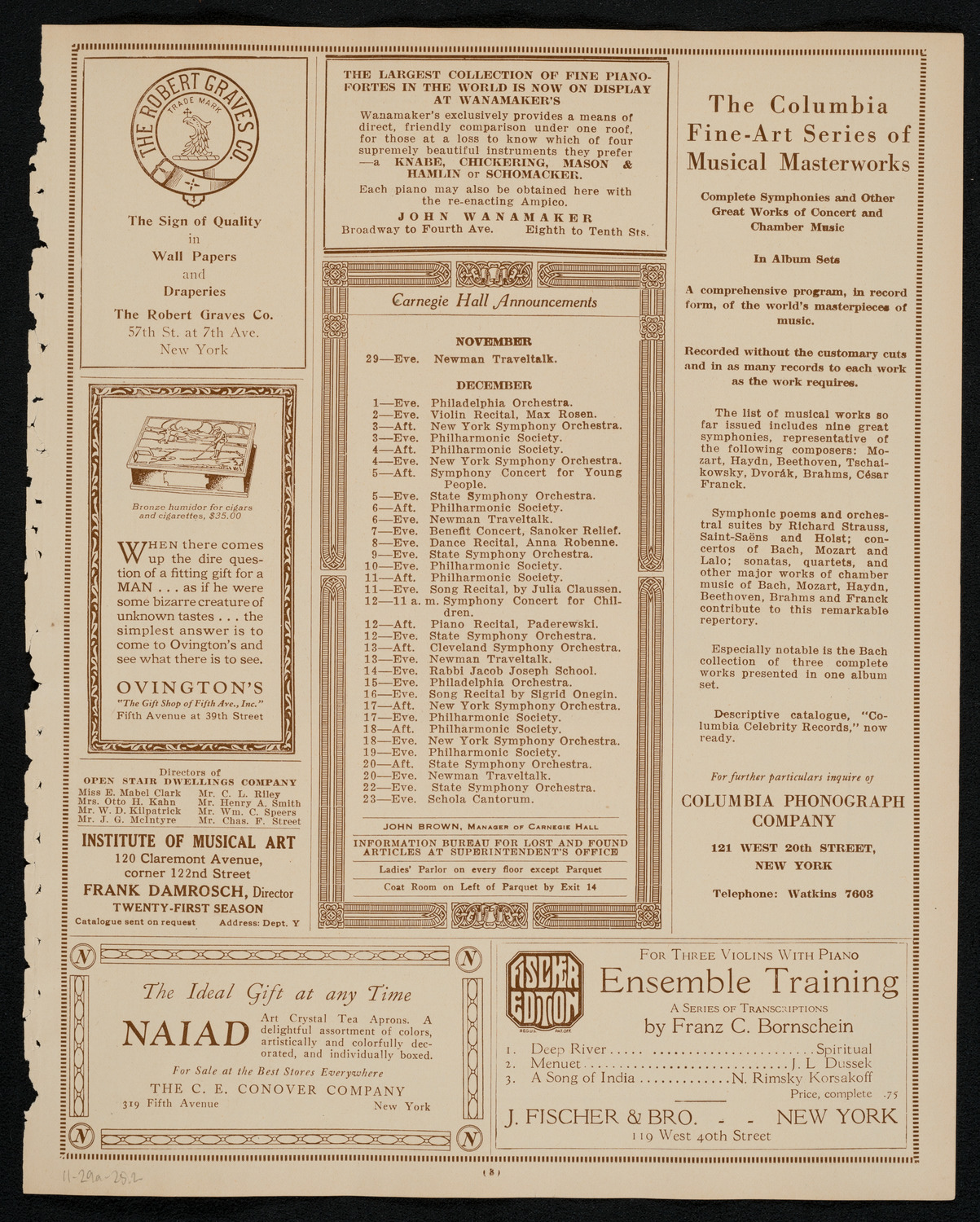 Sergei Rachmaninoff, Piano, November 29, 1925, program page 3