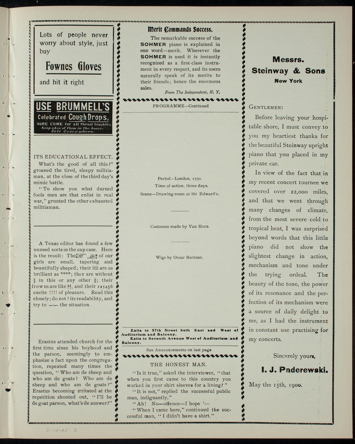Cutler Comedy Club, February 10, 1905, program page 3