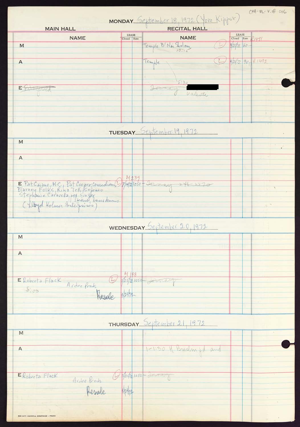 Carnegie Hall Booking Ledger, volume 18, page 6