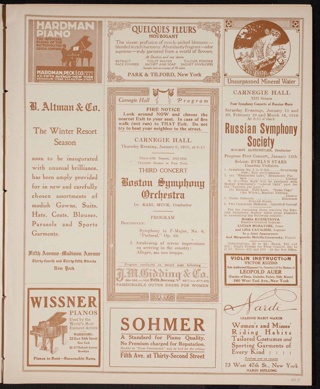 Boston Symphony Orchestra, January 6, 1916, program page 5