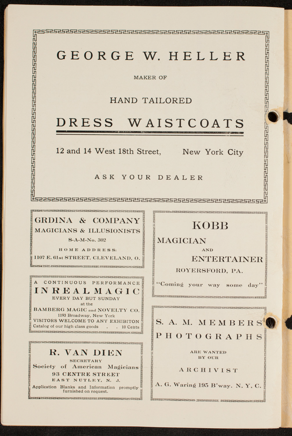 Society of American Magicians, March 26, 1912, program page 10