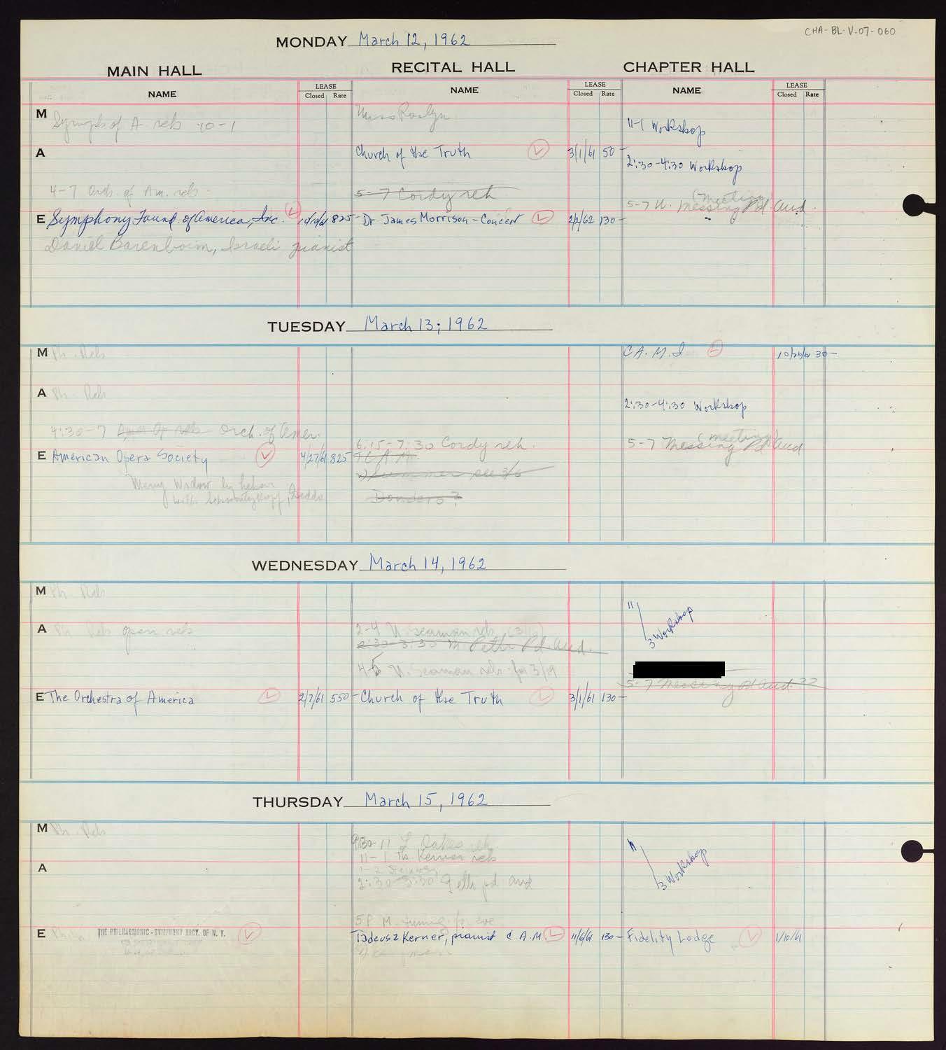 Carnegie Hall Booking Ledger, volume 7, page 60