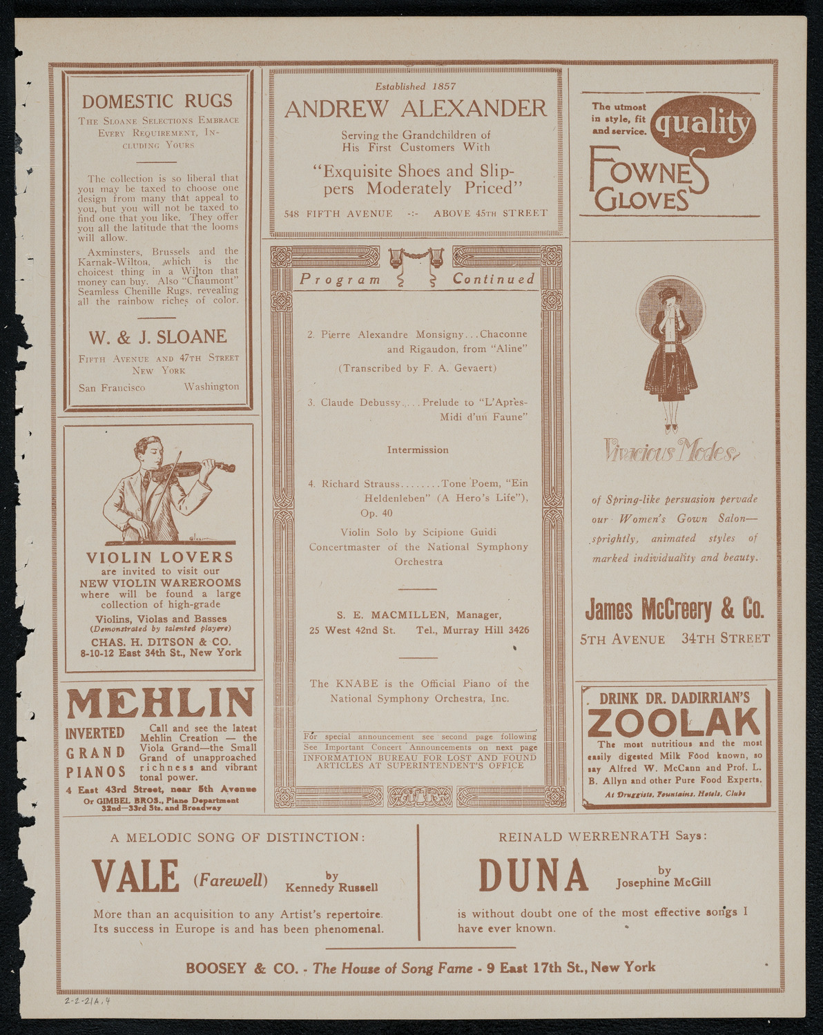 National Symphony Orchestra, February 2, 1921, program page 7