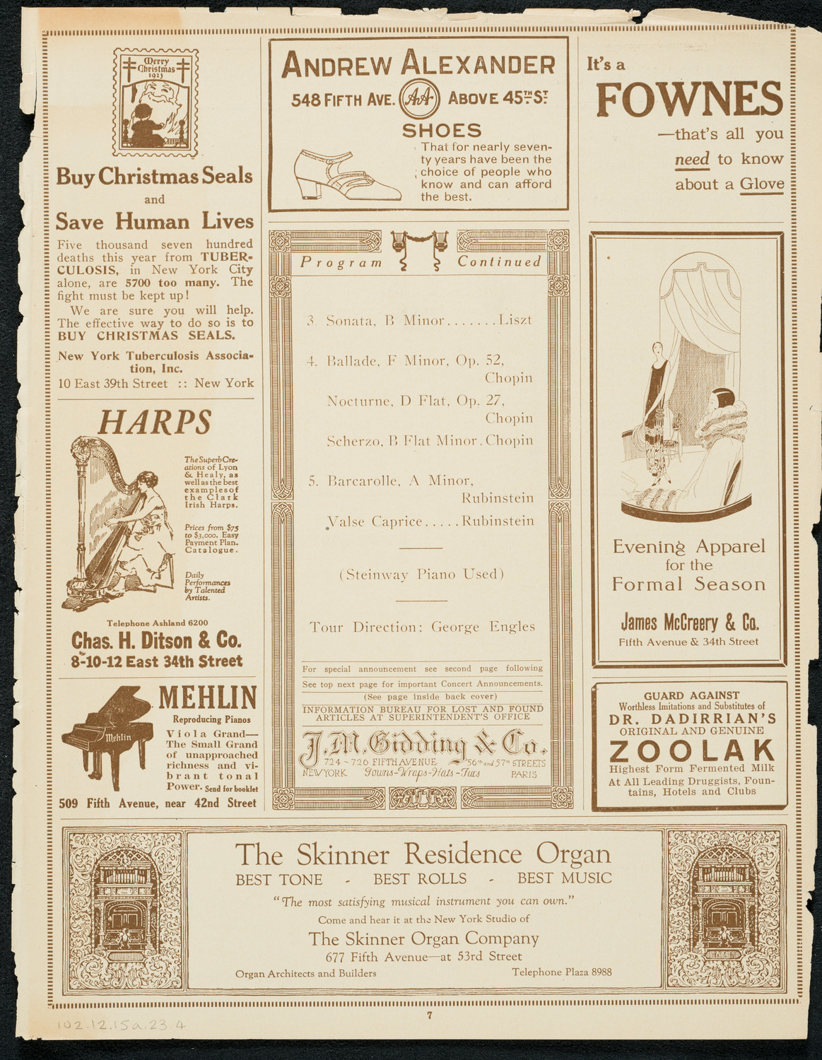 Ignacy Jan Paderewski, Piano, December 15, 1923, program page 7