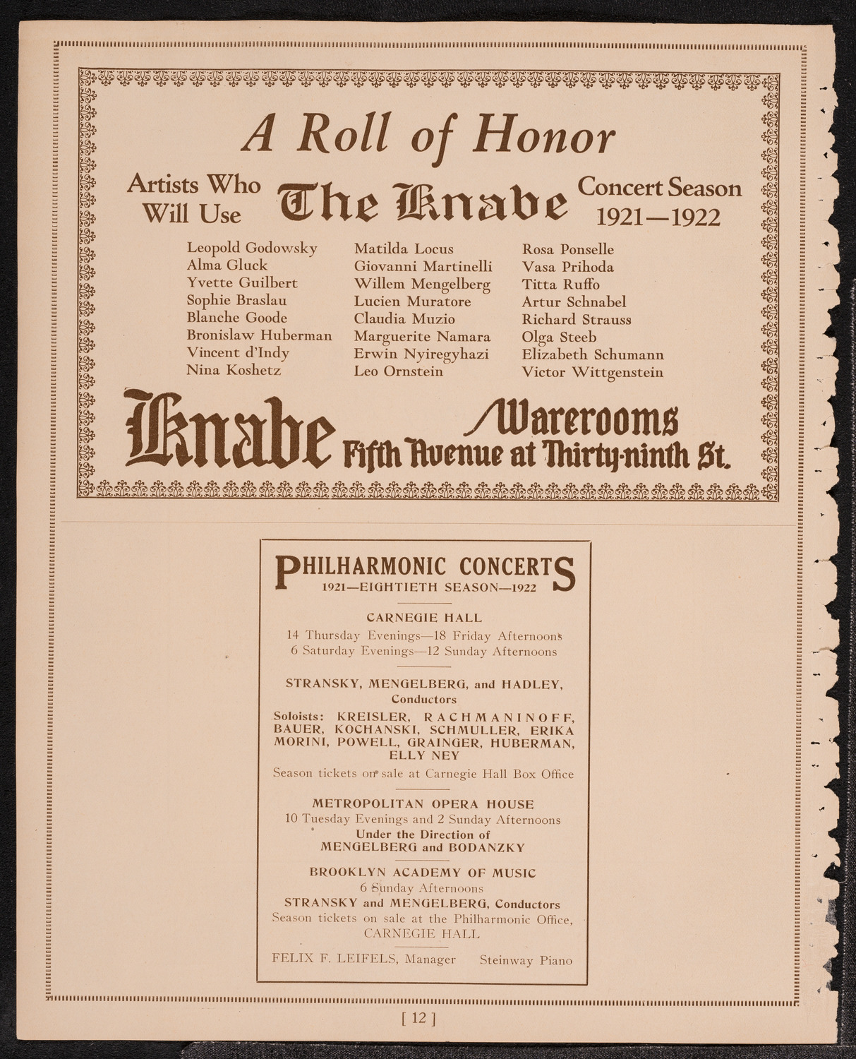 Elly Ney, Piano, October 15, 1921, program page 12