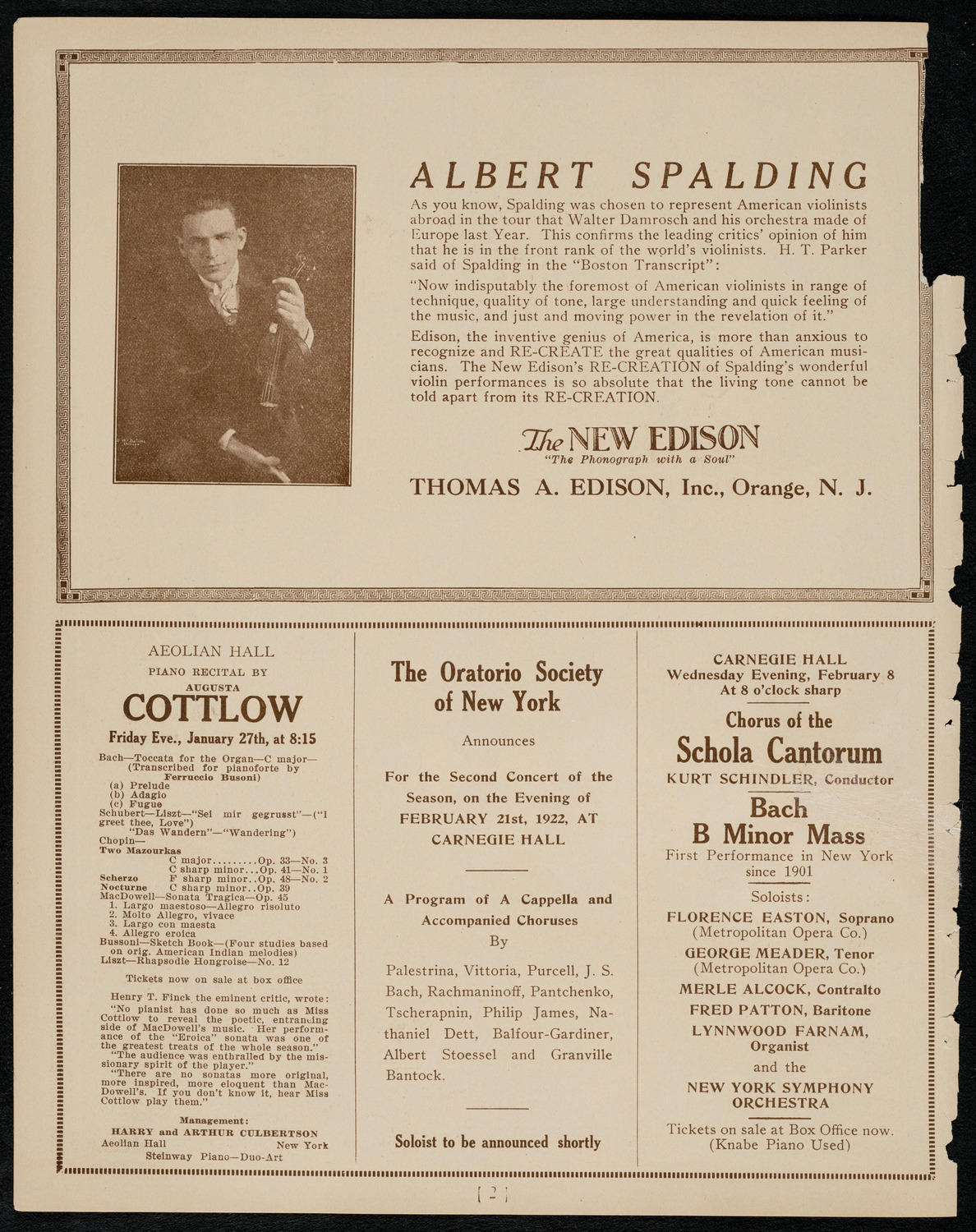 Cleveland Orchestra, January 24, 1922, program page 2