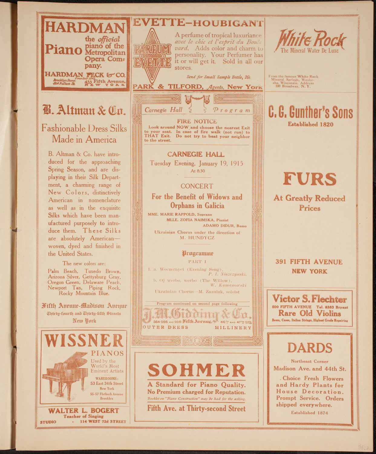 Benefit: Widows and Orphans in Galicia, January 19, 1915, program page 5