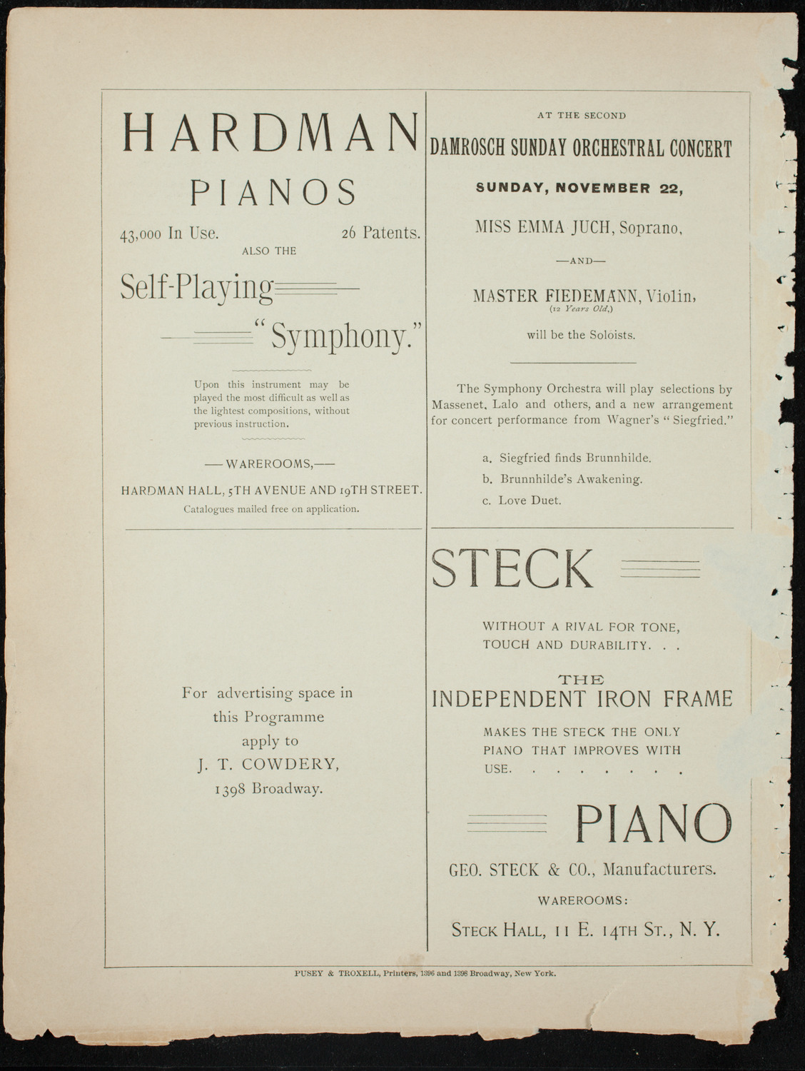 Beethoven String Quartette, November 19, 1891, program page 10