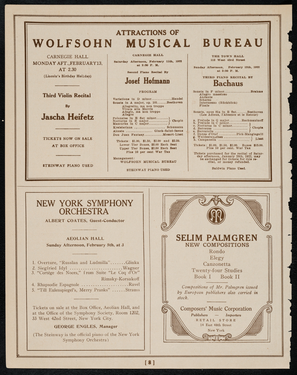 Society of the Friends of Music, February 1, 1922, program page 8