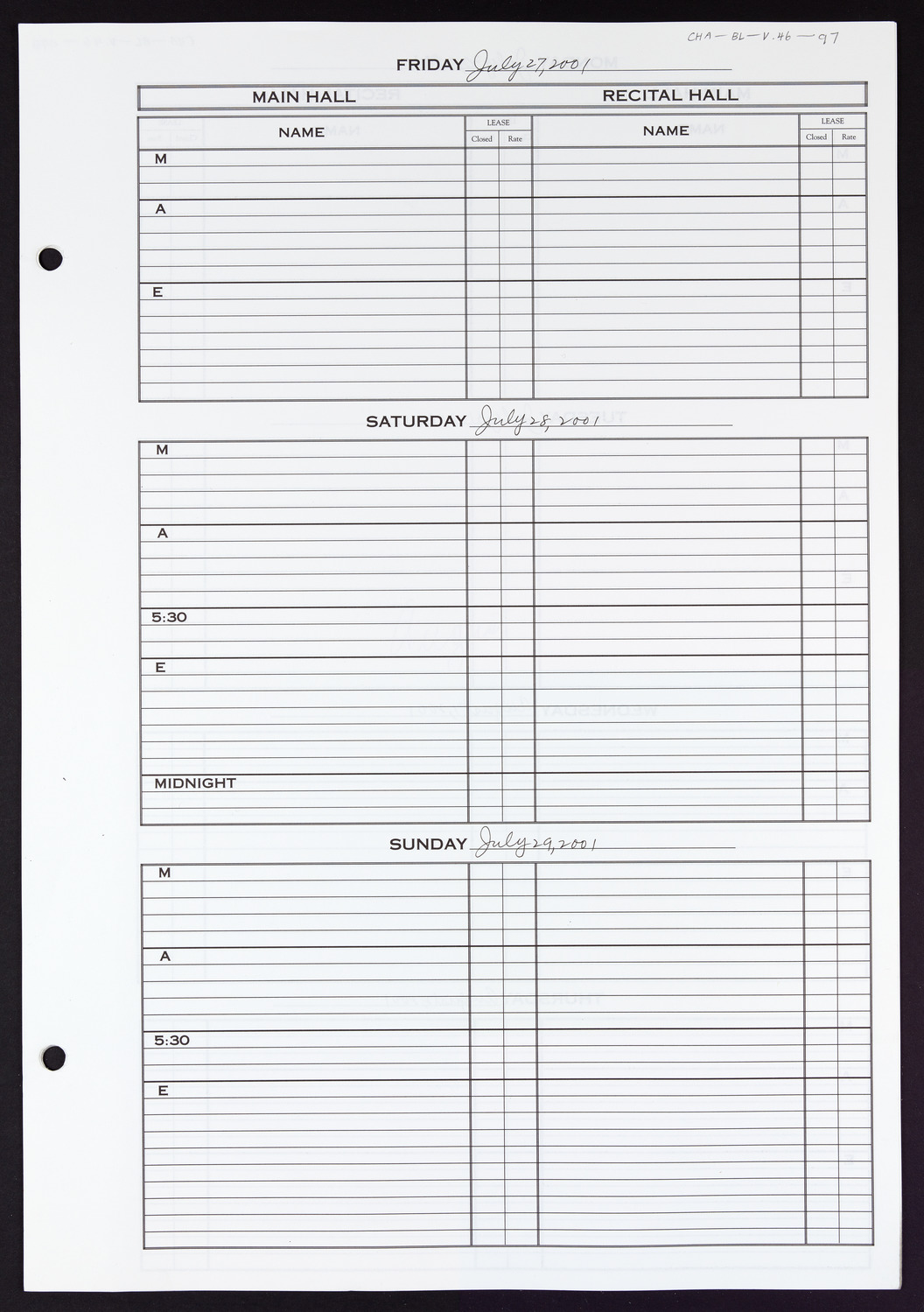 Carnegie Hall Booking Ledger, volume 46, page 97