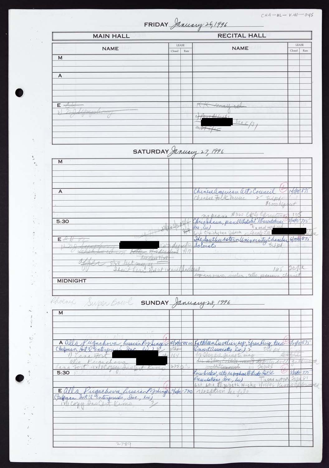 Carnegie Hall Booking Ledger, volume 41, page 45