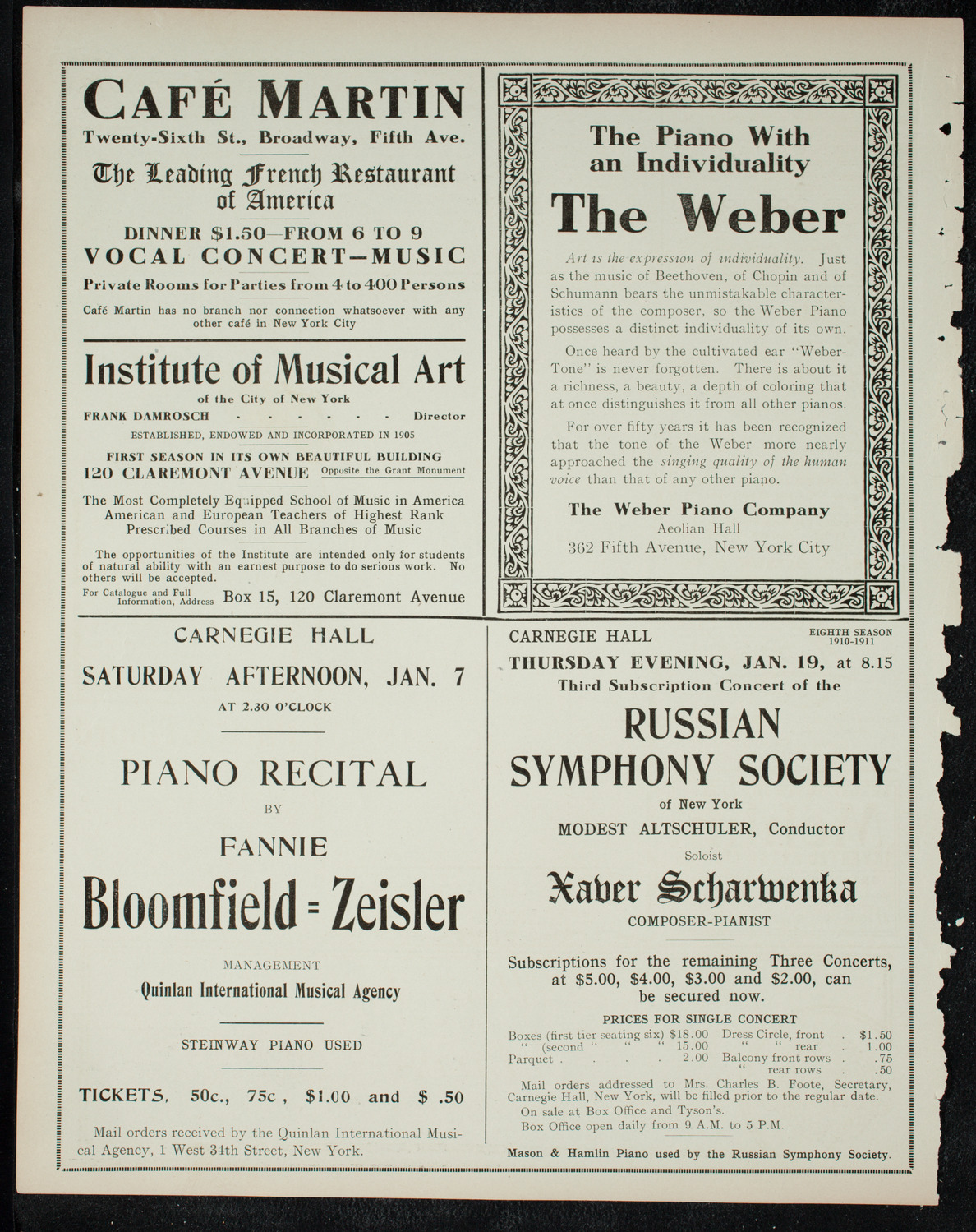 Josef Hofmann, Piano, December 3, 1910, program page 6