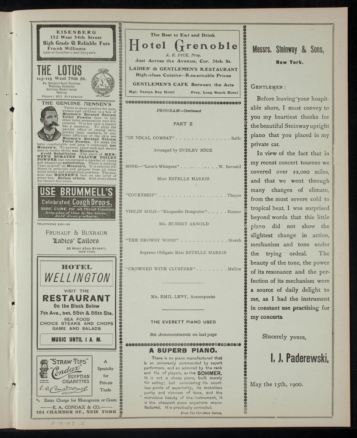 H. R. Humphries' Annual Concert, May 12, 1903, program page 3