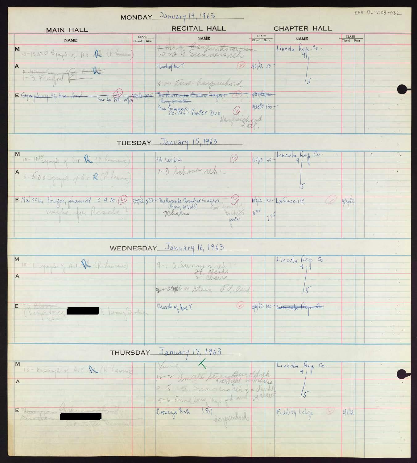 Carnegie Hall Booking Ledger, volume 8, page 32