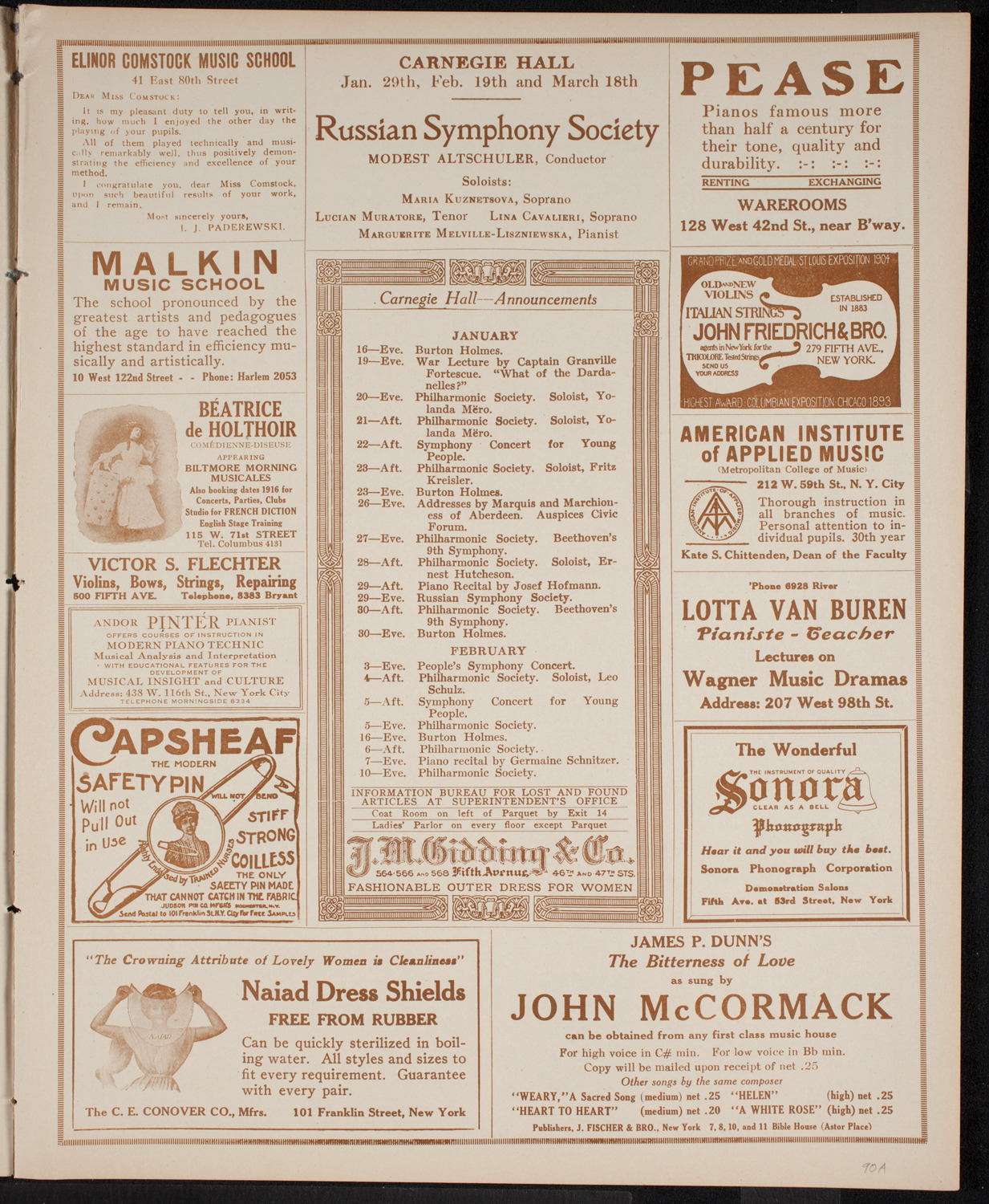 John McCormack, Tenor, January 16, 1916, program page 3