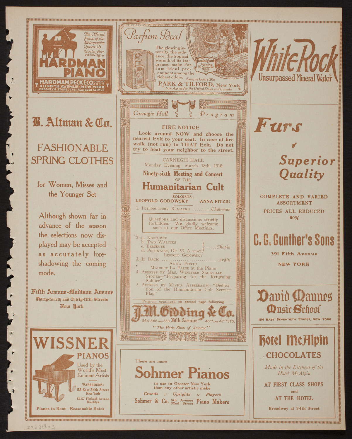Meeting: The Humanitarian Cult, March 18, 1918, program page 5