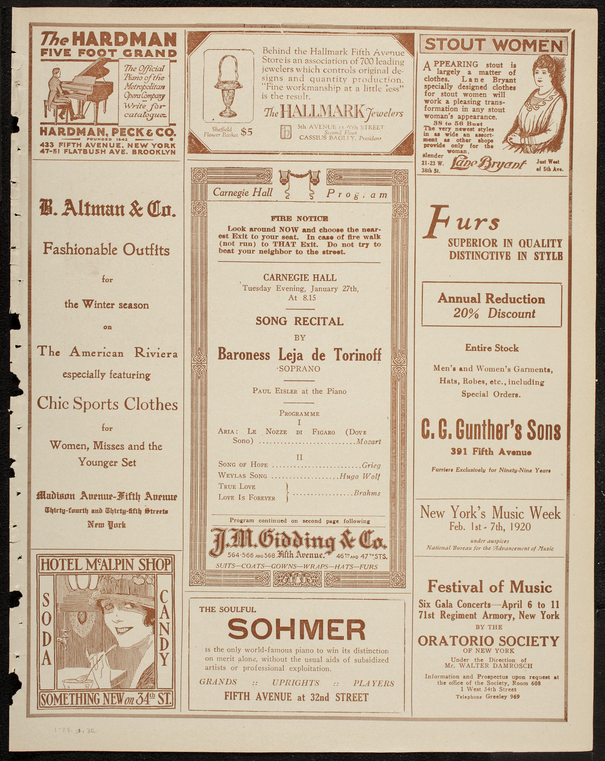 Baroness Leja de Torinoff, Soprano, January 27, 1920, program page 5