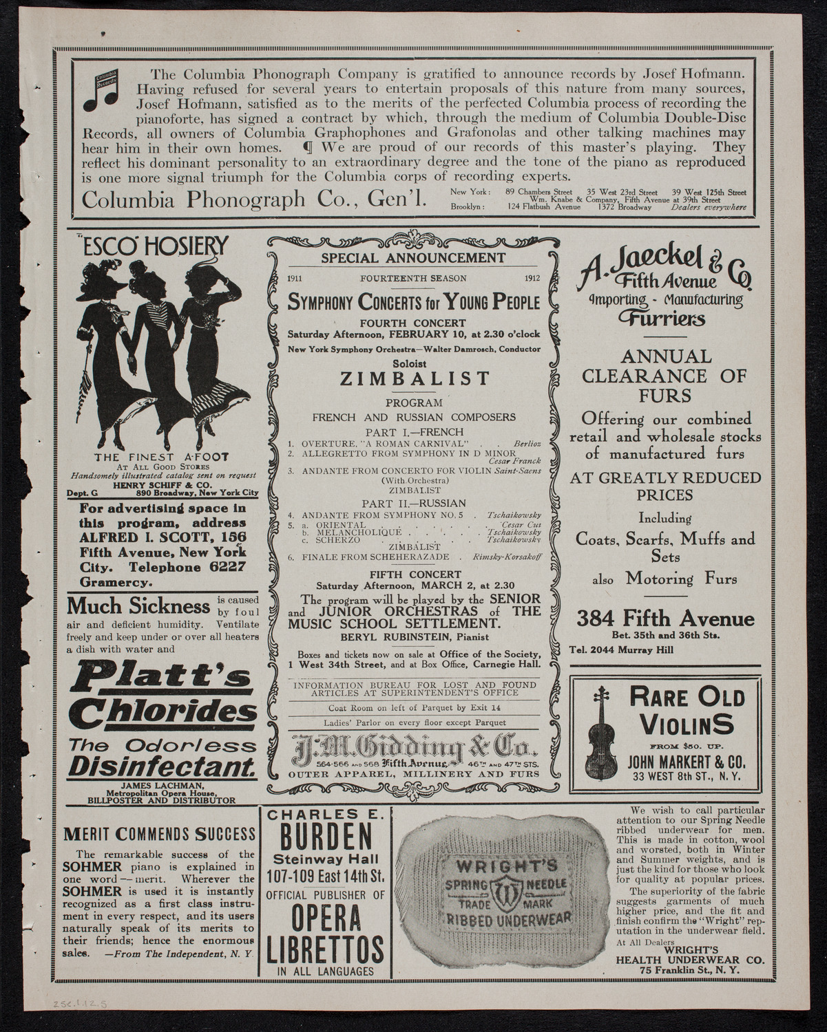 New York Philharmonic, January 25, 1912, program page 9