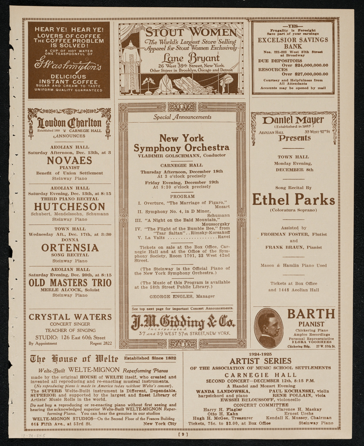 New York Philharmonic, December 7, 1924, program page 9