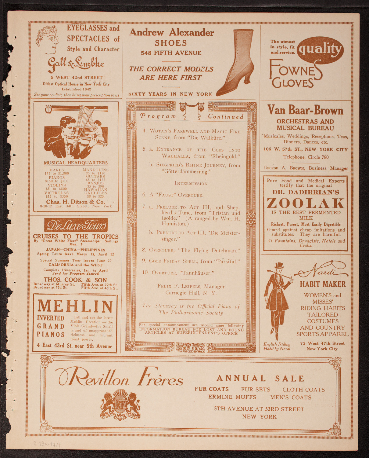 New York Philharmonic, March 23, 1917, program page 7