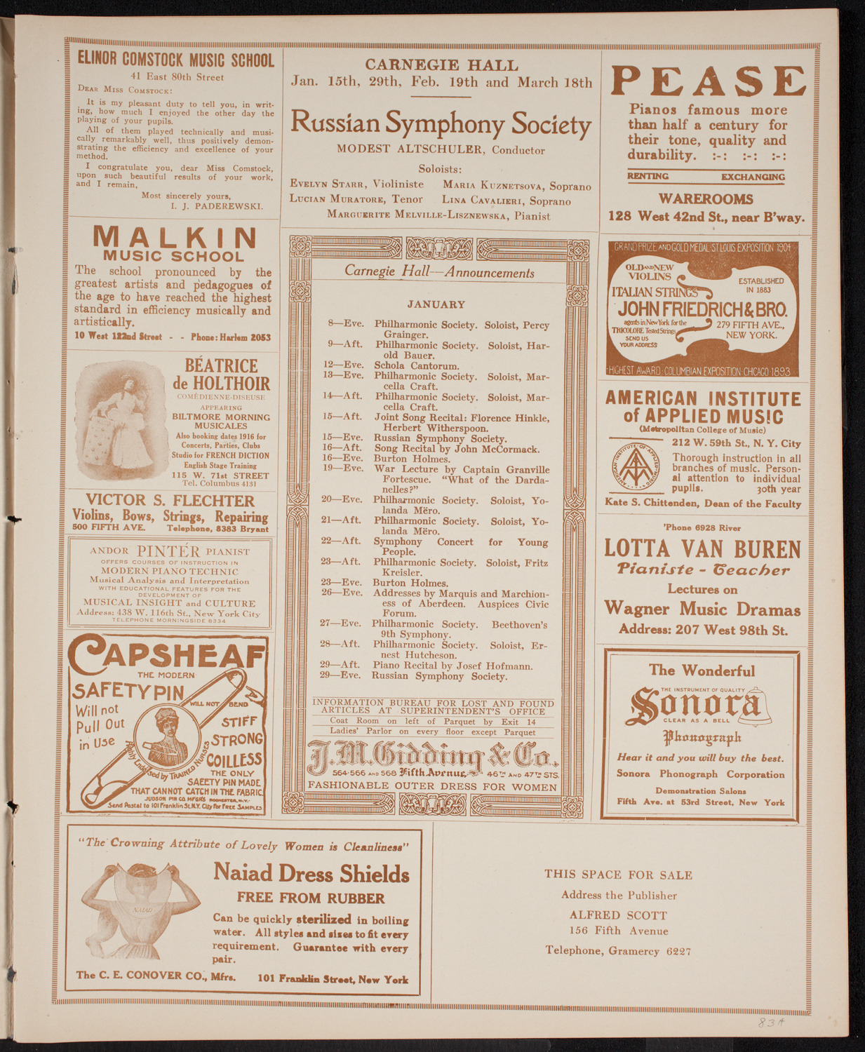 Boston Symphony Orchestra, January 8, 1916, program page 3