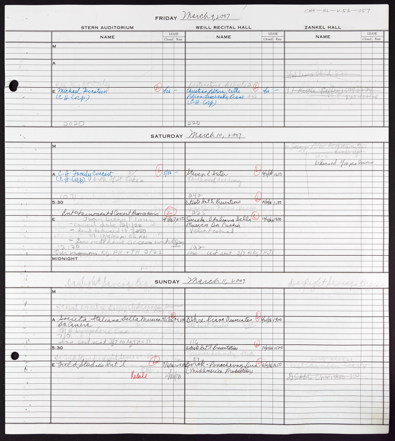 Carnegie Hall Booking Ledger, volume 52, page 57