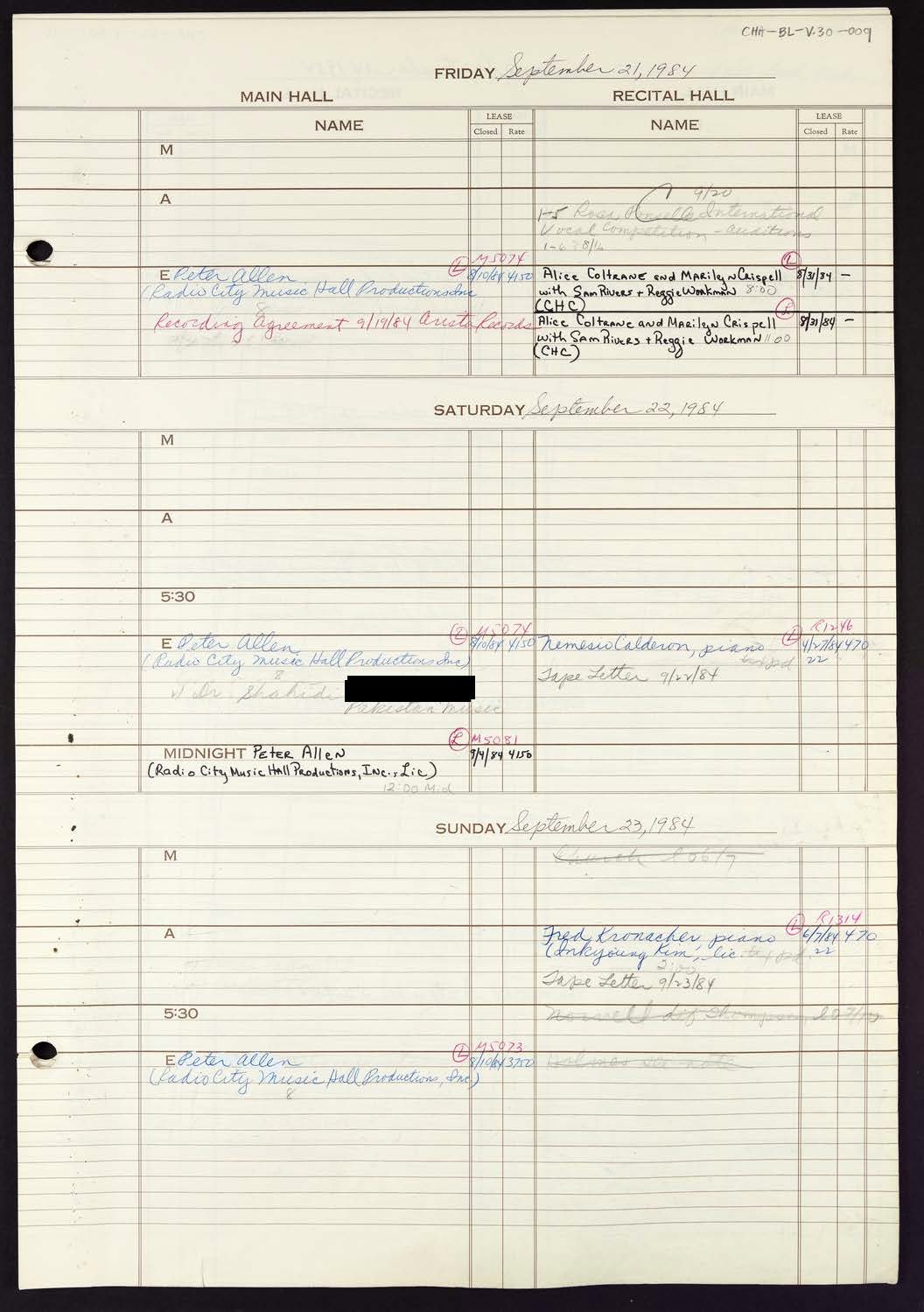 Carnegie Hall Booking Ledger, volume 30, page 9