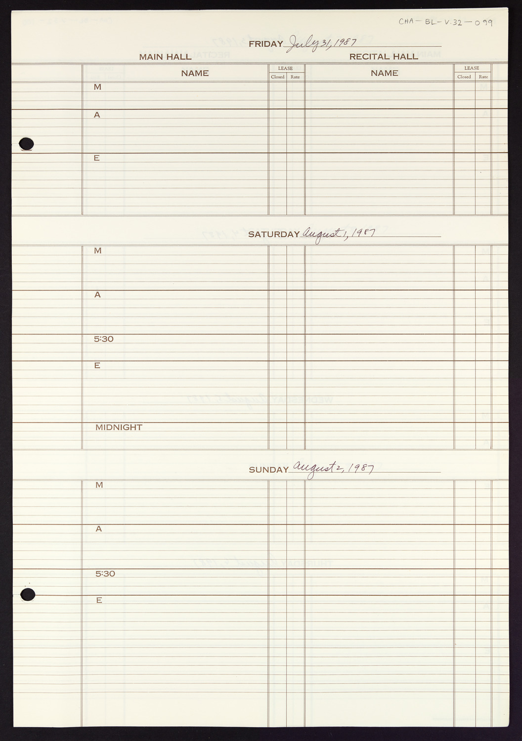 Carnegie Hall Booking Ledger, volume 32, page 99
