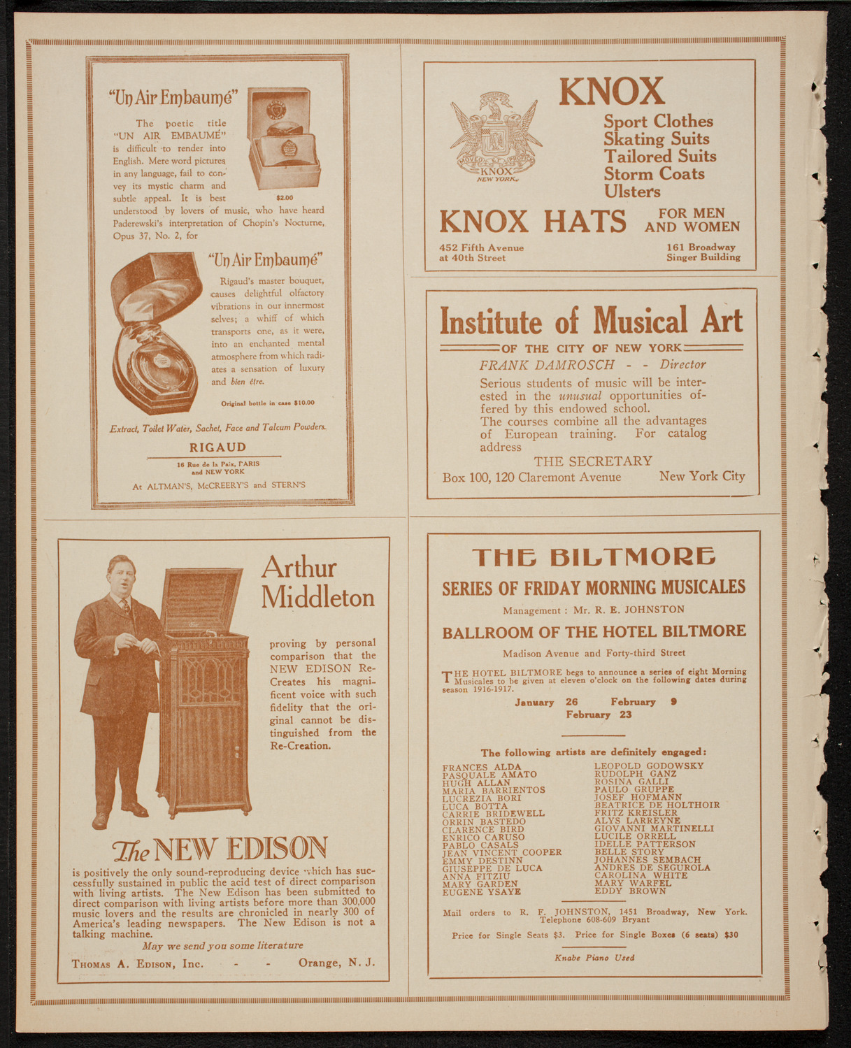 Singers Club of New York, January 15, 1917, program page 2