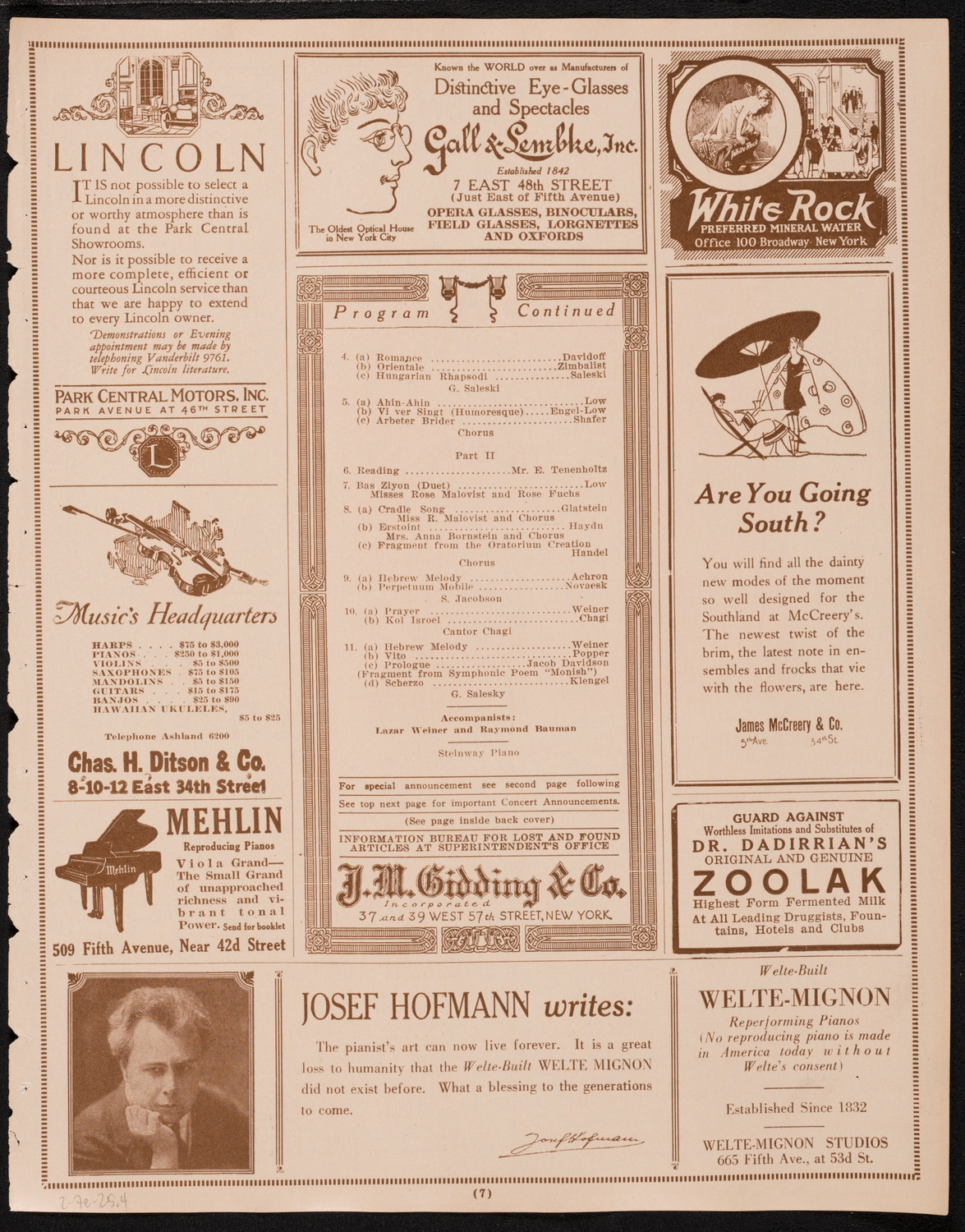 Concert presented by the Jewish National Workers' Alliance, New York City Committee, February 7, 1925, program page 7