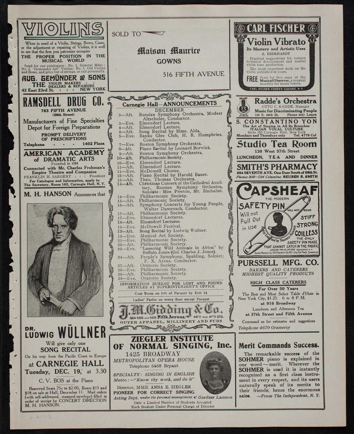 Russian Symphony Society of New York, December 2, 1911, program page 3