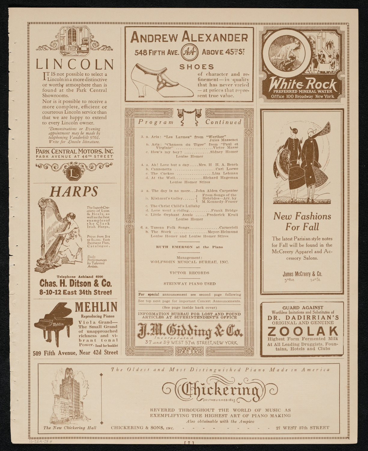 Louise Homer, Contralto, and Louise Homer Stires, Soprano, October 26, 1924, program page 7