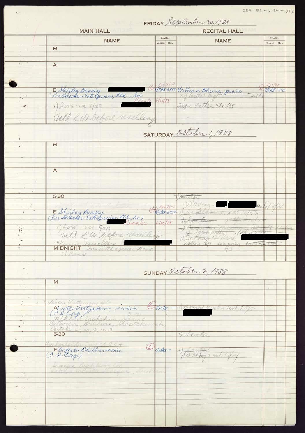 Carnegie Hall Booking Ledger, volume 34, page 13