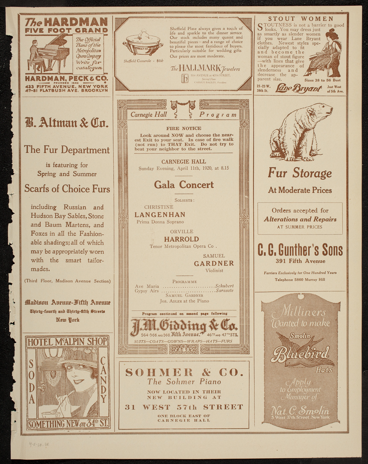 Gala Concert: Christine Langenhan, Orville Harrold, and Samuel Gardner, April 11, 1920, program page 5