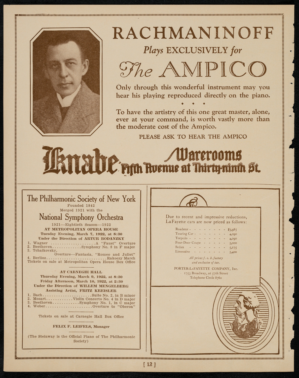 New York Symphony Orchestra, March 3, 1922, program page 12